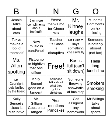 school bingo! Bingo Card