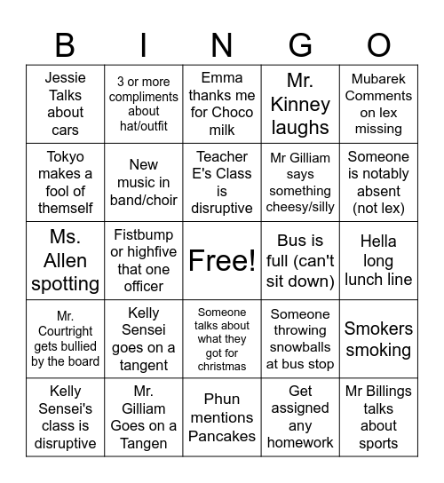 school bingo! Bingo Card