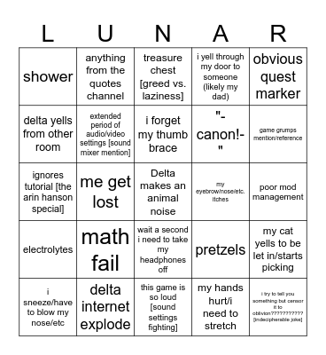 Streaming A Game Bingo Card