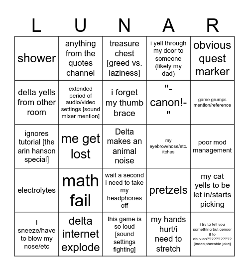Streaming A Game Bingo Card