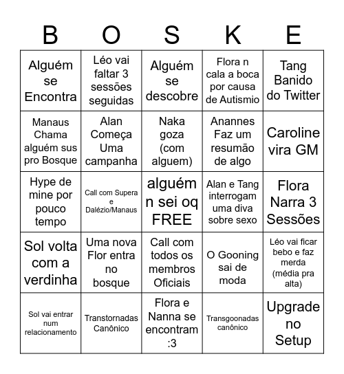 Bingo do Bosque :3 Bingo Card