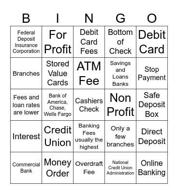 Banking Bingo Card