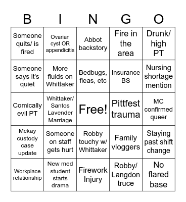 Pitt S2 Bingo Card