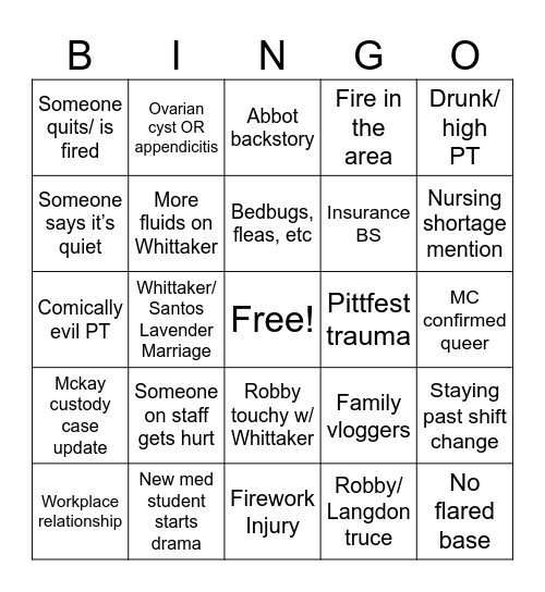 Pitt S2 Bingo Card