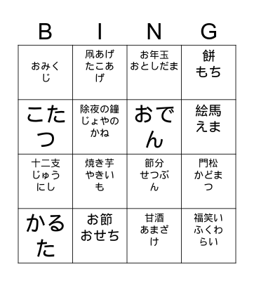 New Year Bingo Card