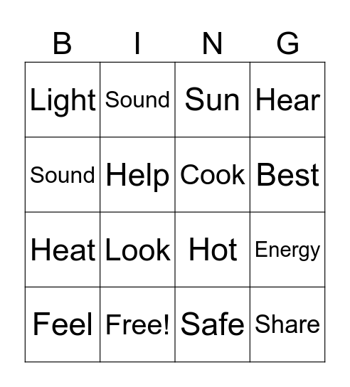I Like Energy Bingo Card