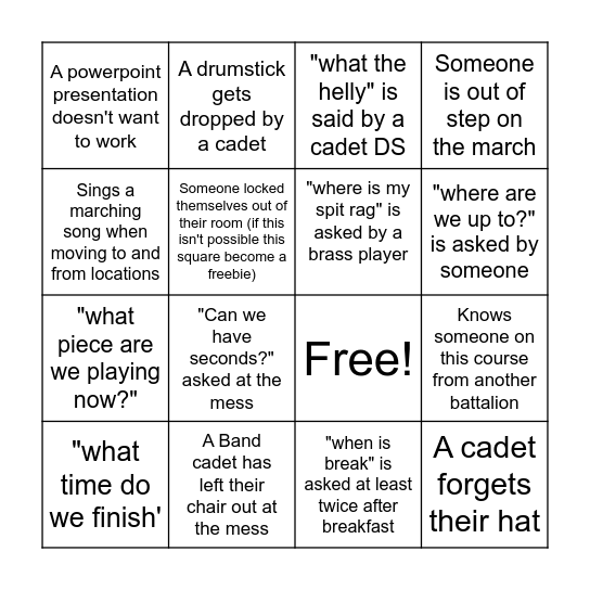 Band Bingo Card