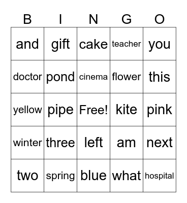 Words Bingo Card