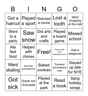 Back From Winter Break Bingo Card