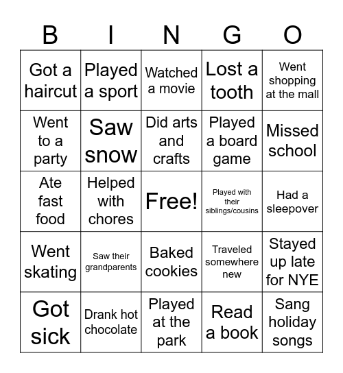 Back From Winter Break Bingo Card