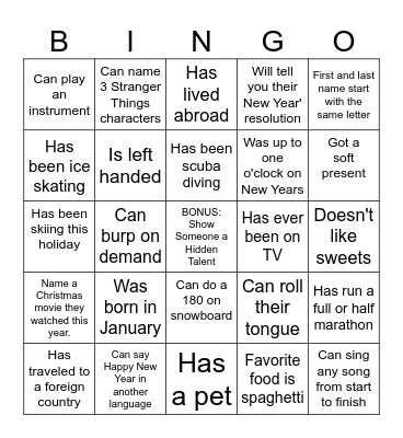 New Year's Bingo Find Someone Who... Bingo Card