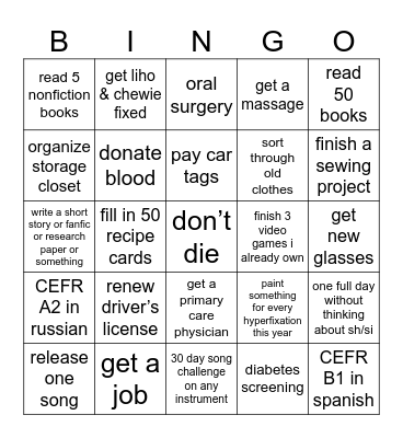 My Personal 2026 Bingo Card