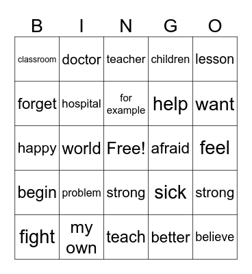 New Words Bingo Card