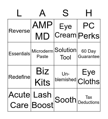 LASH BASH Bingo Card