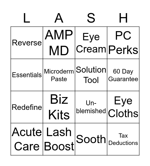 LASH BASH Bingo Card