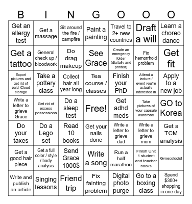 Yearly Bingo Card