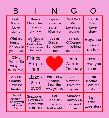 Valentijnstoernooi Muziekbingo! Bingo Card