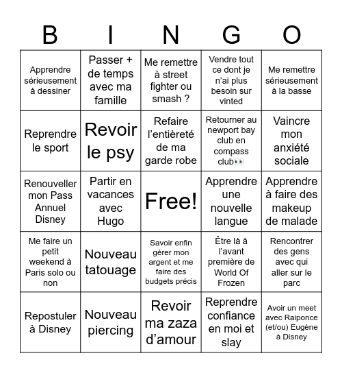 Goal Année 2026 Bingo Card