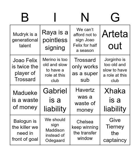Bad Take Bingo Card