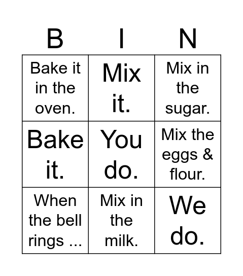 Bake a cake by Shelley Vernon Bingo Card