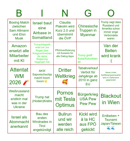 Bullshit Bingo 2026 Bingo Card