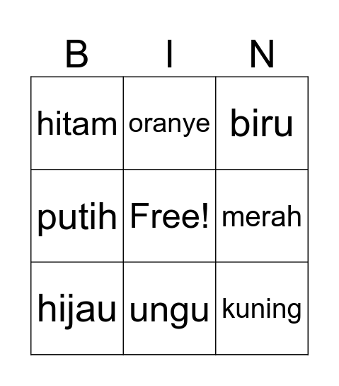 WARNA Bingo Card
