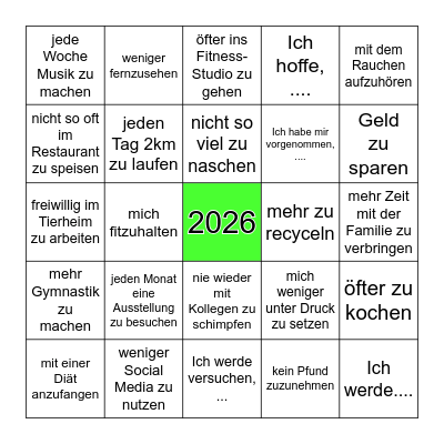 Gute Vorsätze für das Neujahr Bingo Card