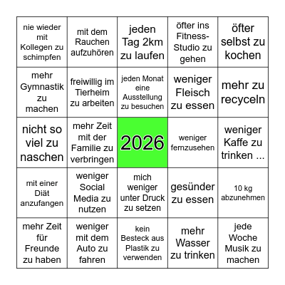 Gute Vorsätze für das Neujahr Bingo Card