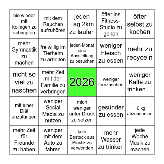 Gute Vorsätze für das Neujahr Bingo Card