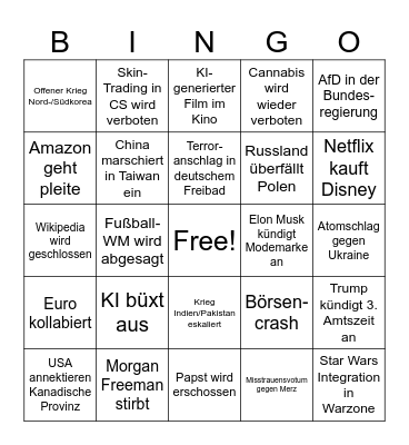 Apokalypse 2026 Bingo Card