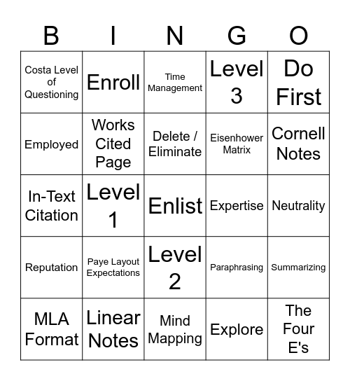 Personal Career Bingo Card