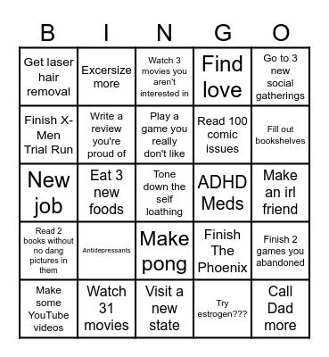 Resolutions 2026 Bingo Card