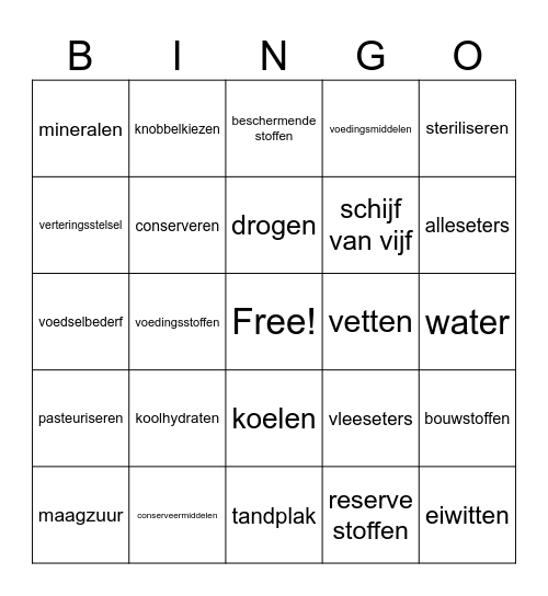 4BB Voeding en vertering Bingo Card