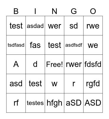 test Bingo Card