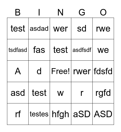 test Bingo Card