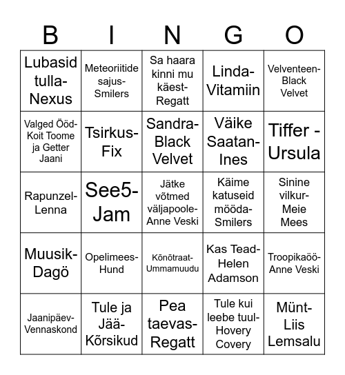 Muusika Bingo Card