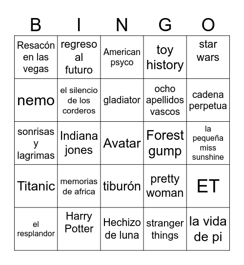 bingo de peliculas/series Bingo Card