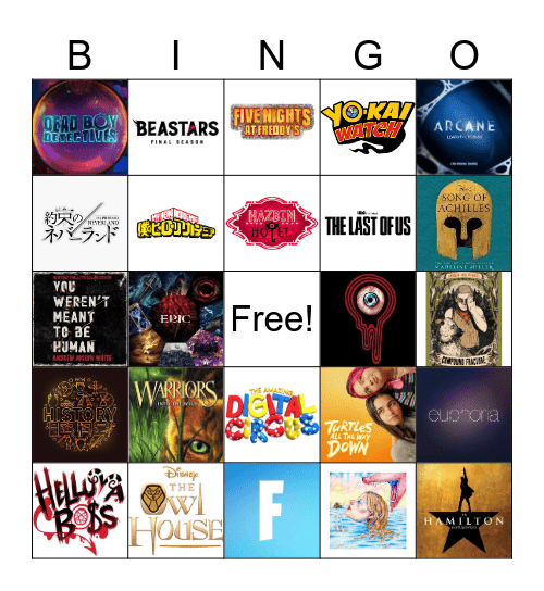 Interests Bingo Card