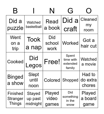 Break Bingo Card