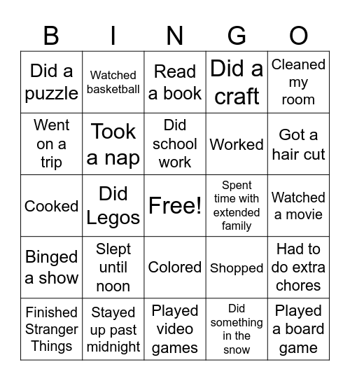 Break Bingo Card