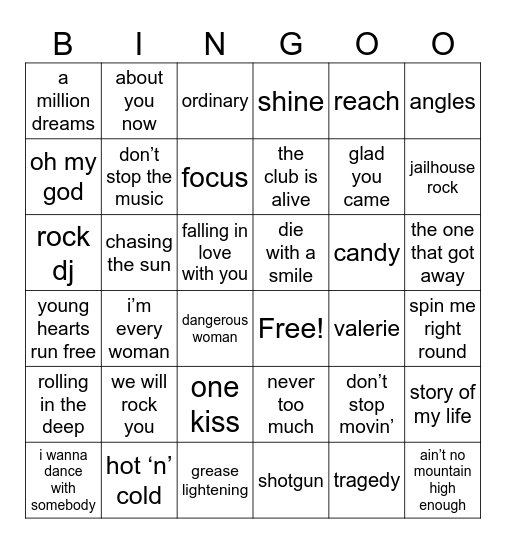 MUSIC Bingo Card