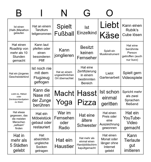 Human Bingo Card