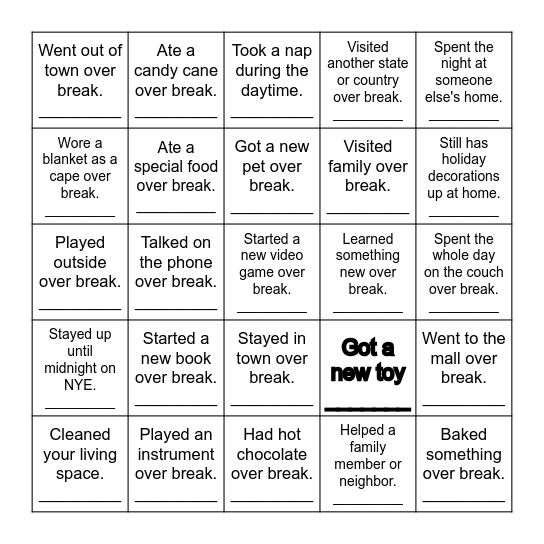 Back-From-Break Bingo Card