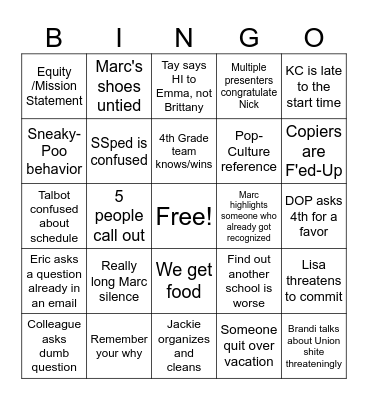 1/5 PD Day Bingo Card