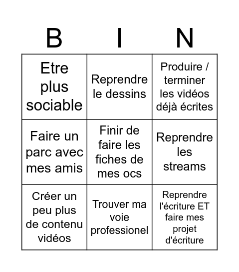 Bingo objectif 2026 Bingo Card