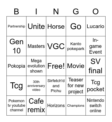Pokemon Day Bingo Card