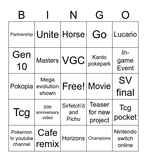 Pokemon Day Bingo Card