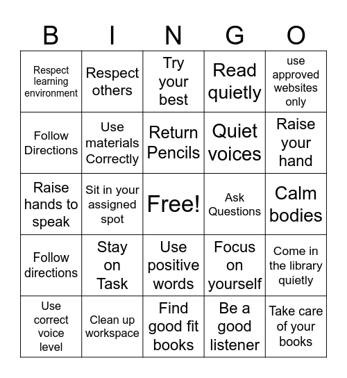 PRIDE Expectations Bingo Card