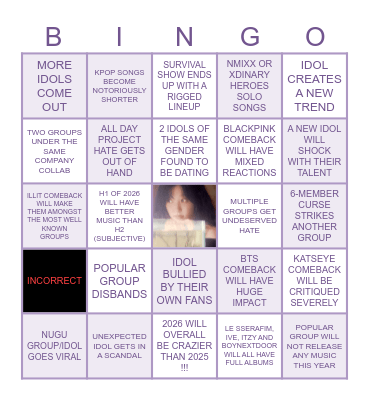 2026 KPOP PREDICTIONS Bingo Card