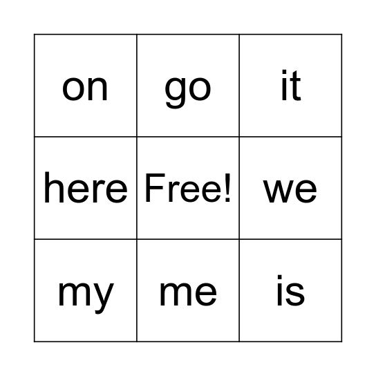 World List 1 Bingo Card